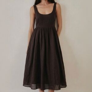 Max Mara SportMax Cotton Empire Midi Dress Size 10 Brown Quiet Luxury Regency
